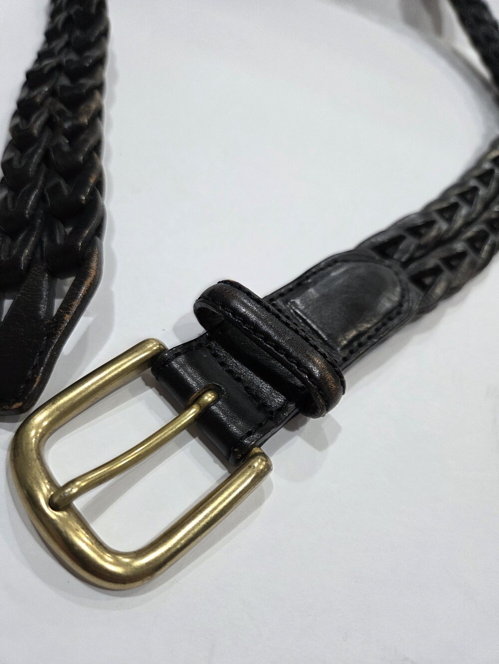 Brighton Braided Leather Belt with Gold Tone Buckle - Sz.36 Black - Picture 3 of 9